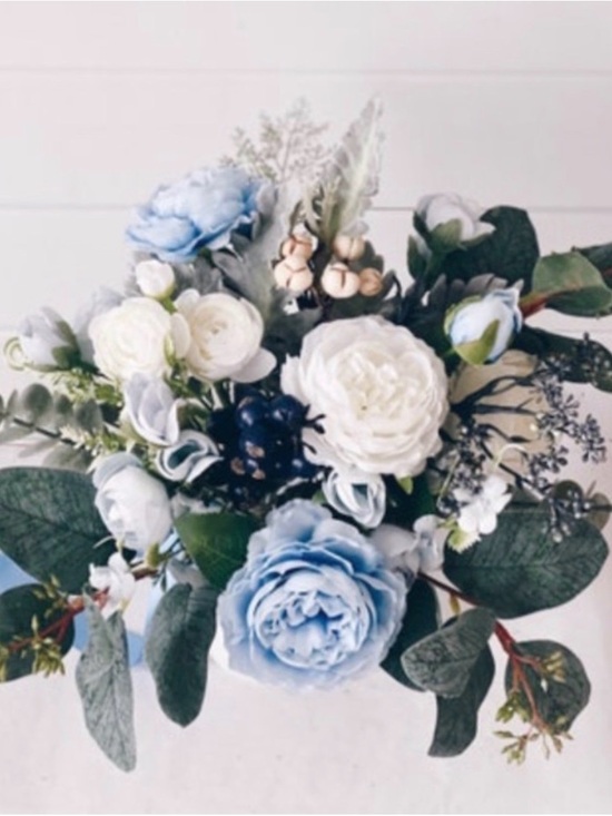 Bridal Bouquet Blue Cream Wedding Faux Flower Bouquet Custom Florals Final Sale